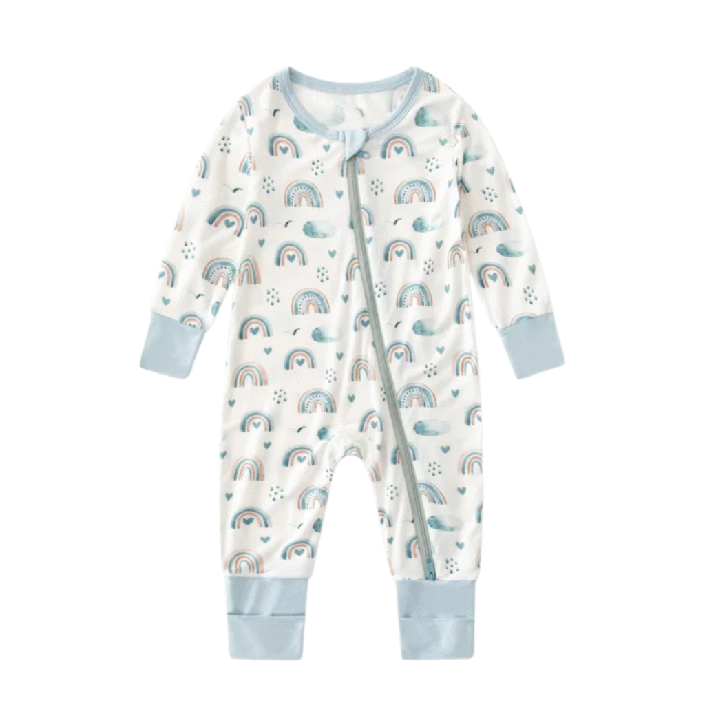 Enterito bebé unisex de bambú con estampa de arcoíris, doble cierre y planta antideslizante
