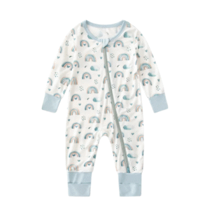 Enterito bebé unisex de bambú con estampa de arcoíris, doble cierre y planta antideslizante